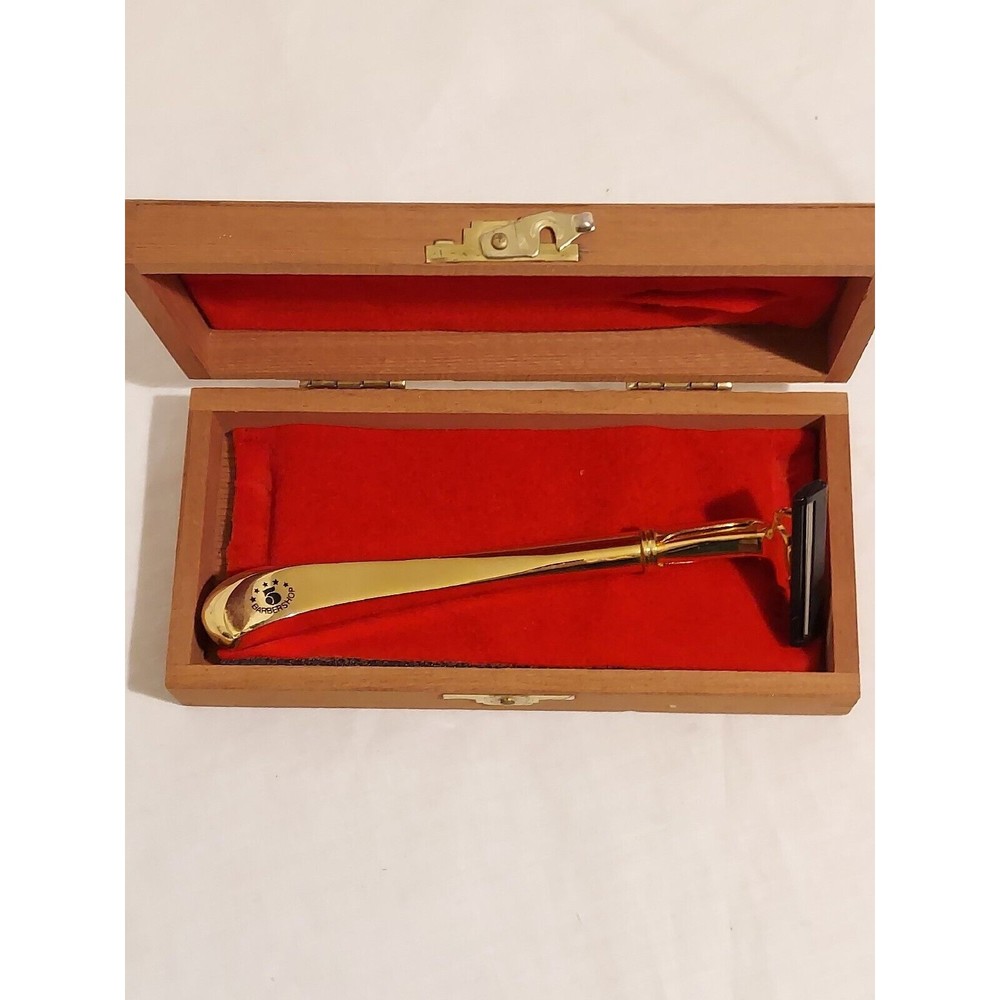 Barbershop Old Fashion Luxury Gold Metal 5 Razor In Wooden Box Vintage Franklin